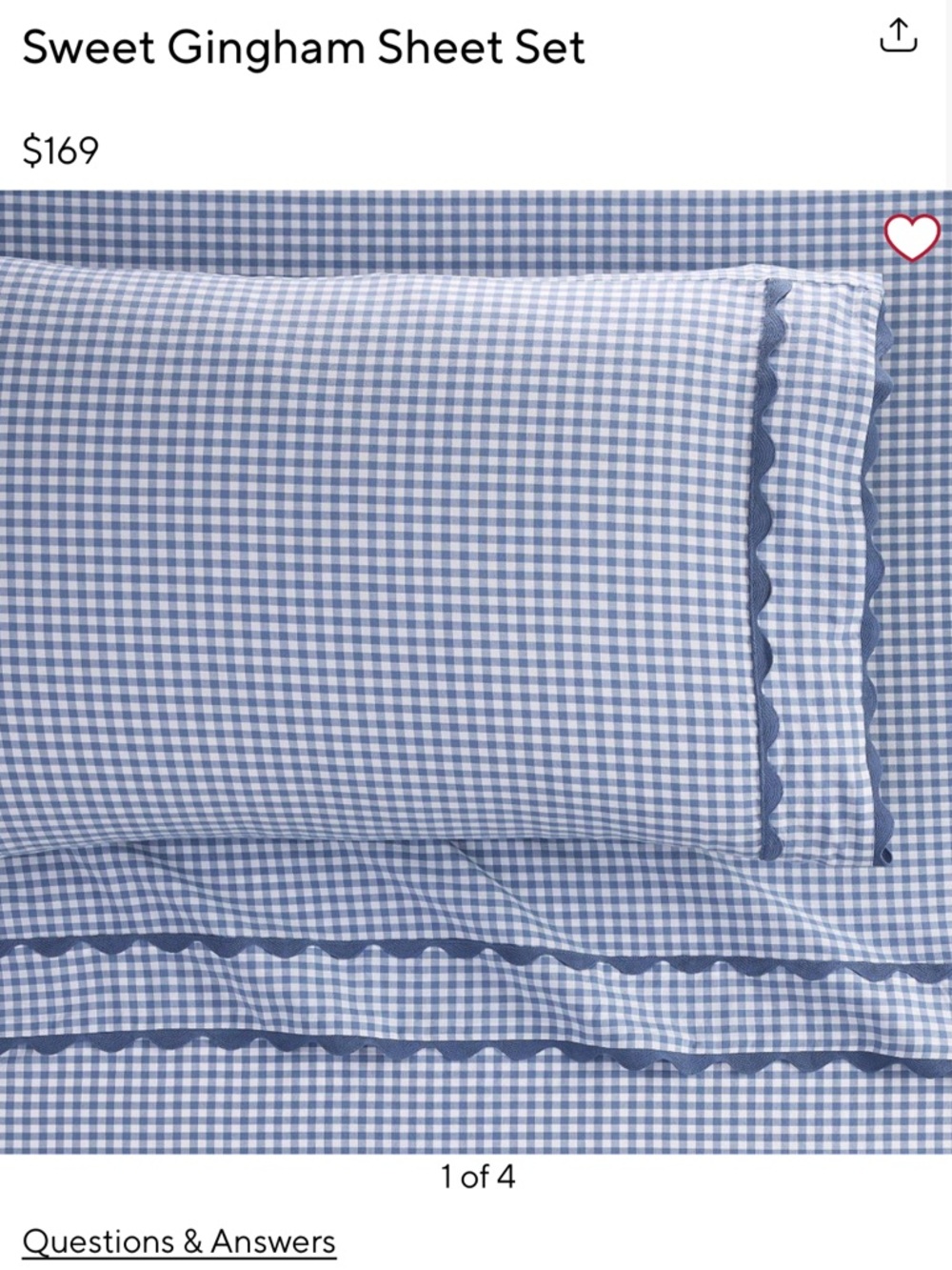 Sweet gingham sheet set Pottery Barn Teen Blue with Scallop Trim
